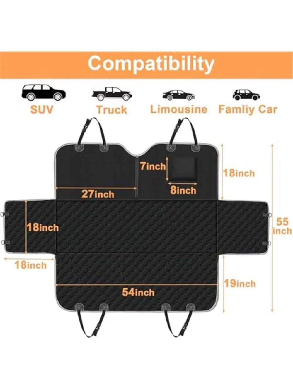 Dog Car Seat Cover for Back Seat, Waterproof Dog Hammock for Car
